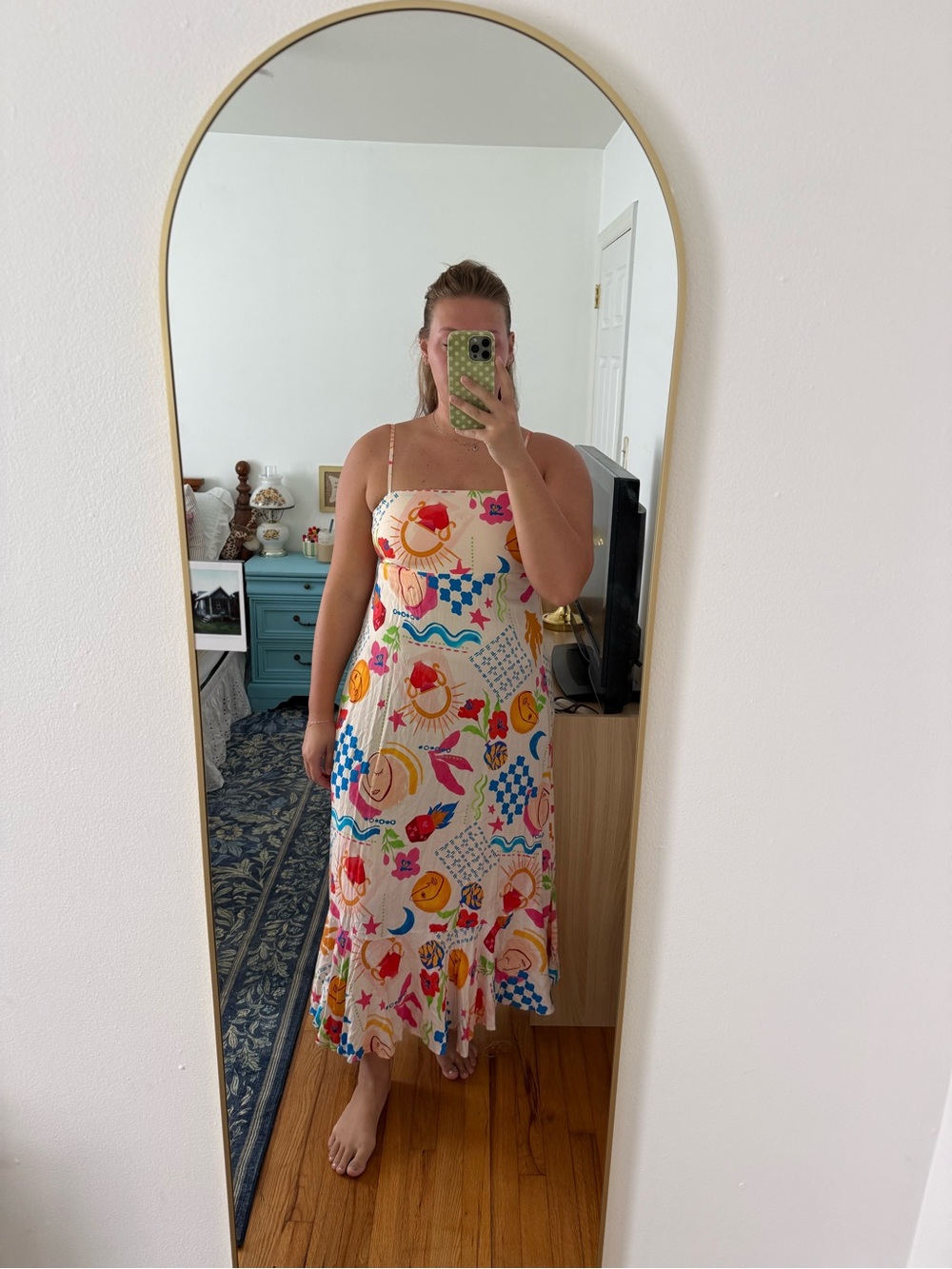 Spaghetti-Strap Multicolor Print Maxi Dress - White